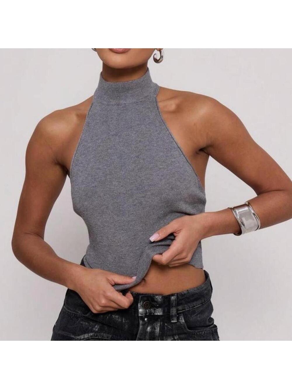 Grey halter neck top